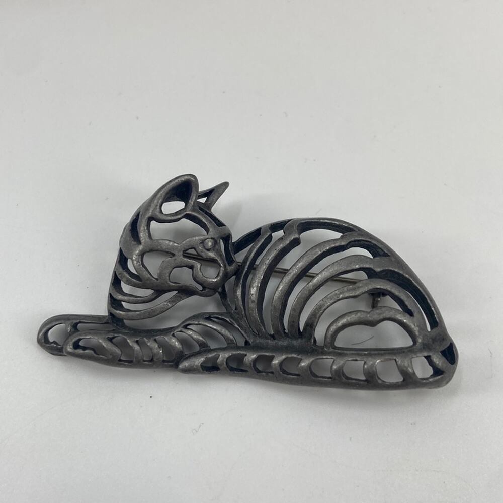 AJC Abstract pewter cat brooch